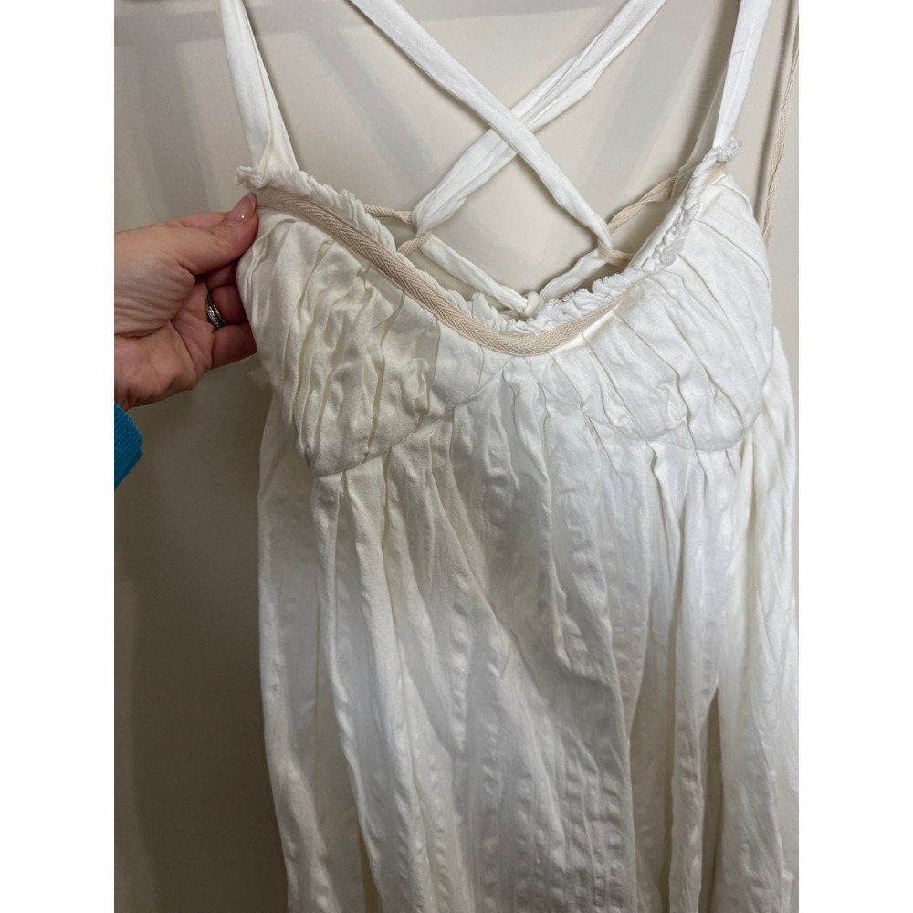 Free People White Textured Midi Dress Bohemian Open Back Tie Straps Womens Large - Picture 4 of 8